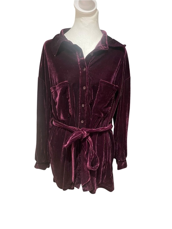 Unbranded Tops - 1X Purple Velvet Button Down Blouse Dark Academia Romantic Chic Top